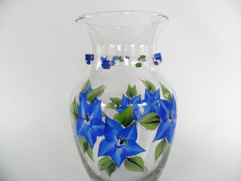 Vase Cobalt Blue Hand Painted Cobalt Blue Flowers