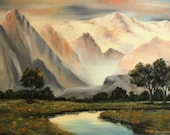 Original Oil Painting White Mountains Stream 16 x 20 Vintage Unframed