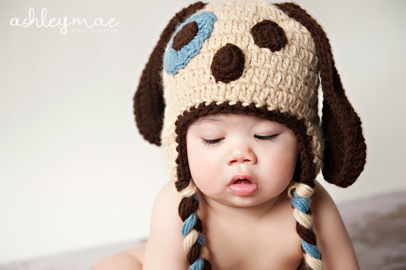 PDF Puppy Dog Hat CROCHET PATTERN in 5 different sizes for babies and adults