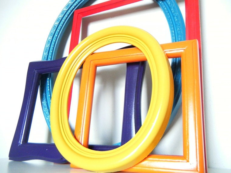 Bohemian Chic Home Decor Wall Frame Collection in Teal blue, Cherry Red, Bright Orange, Mustard Yellow and Dark Purple