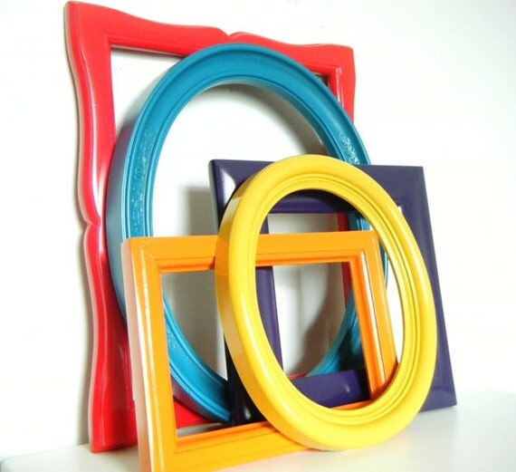 Bohemian Decor Chic Gallery Wall Frame Collection in Teal blue, Cherry Red, Bright Orange, Mustard Yellow