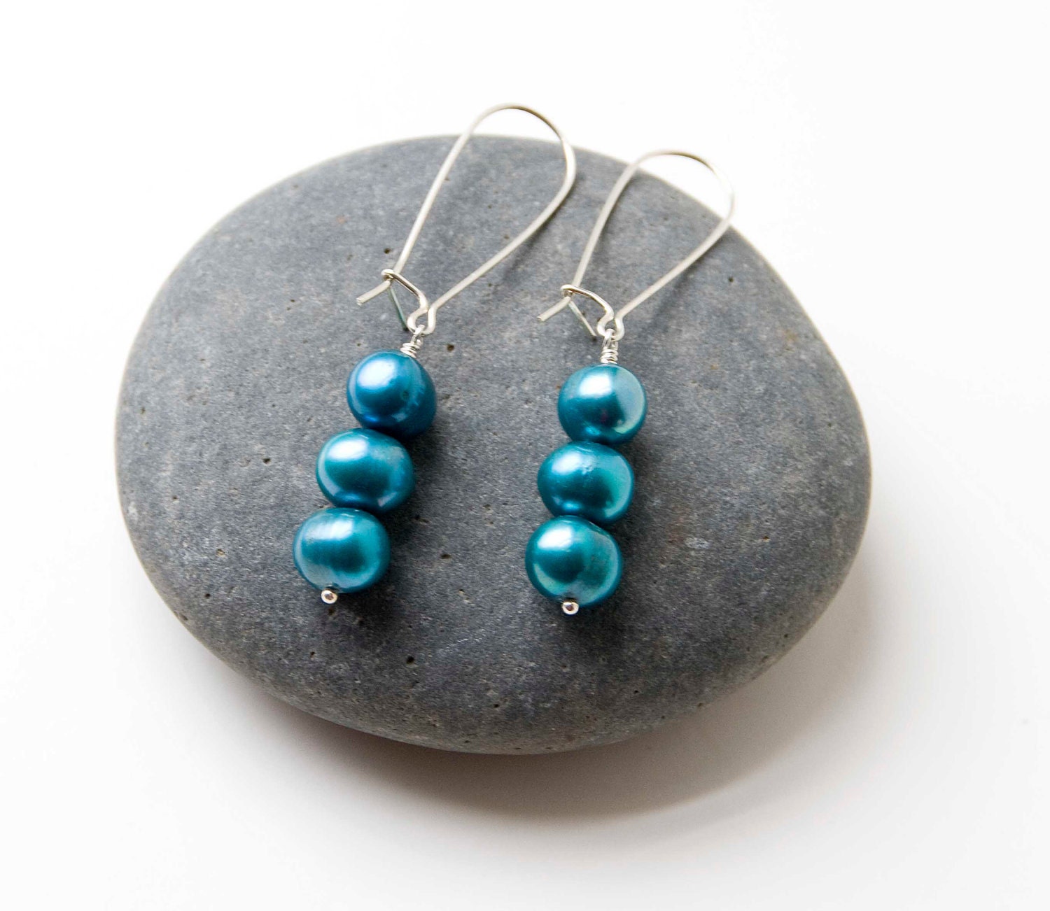 Stacked Blue Freshwater Pearls Earrings