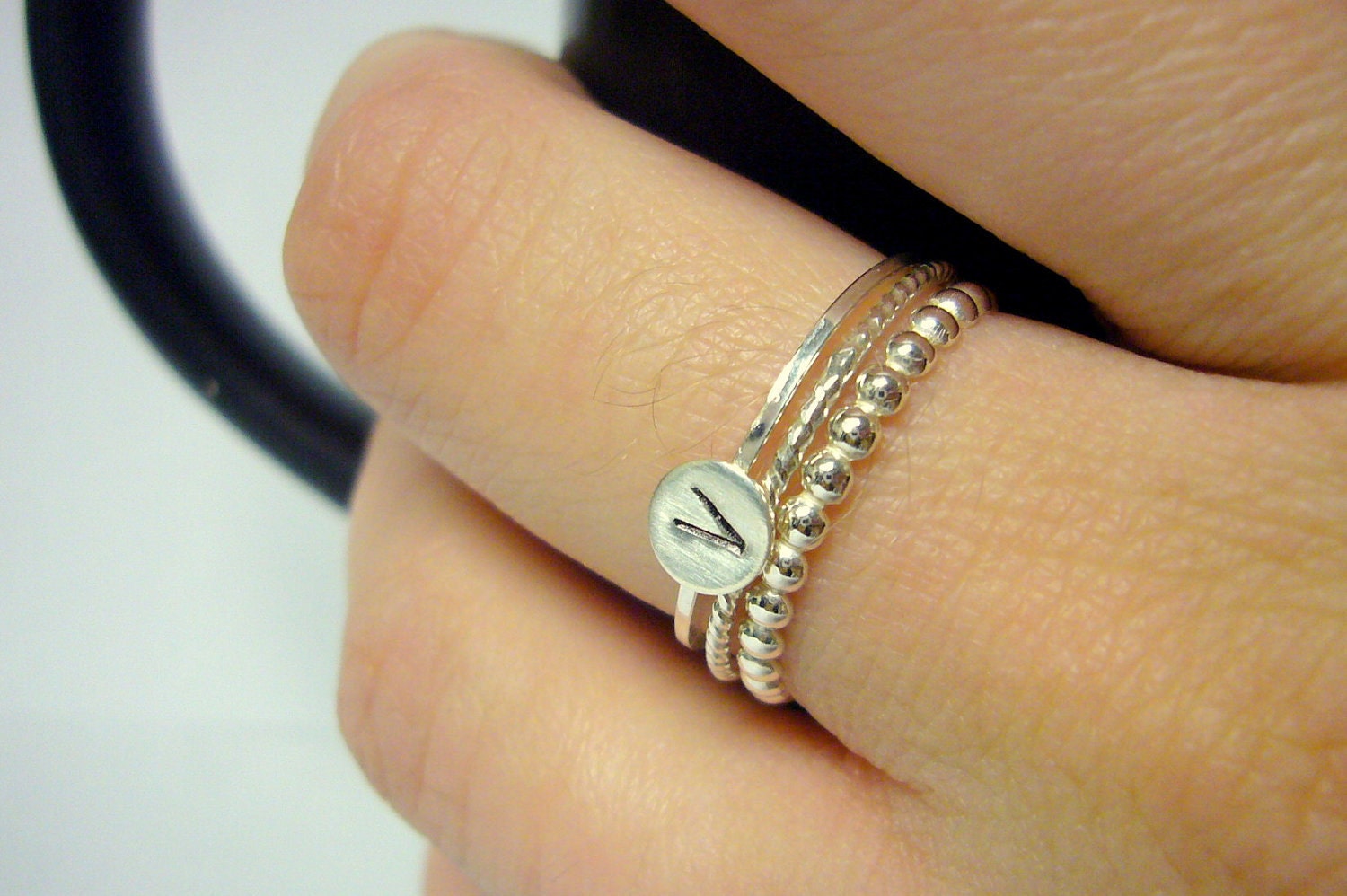 Stackable rings Sterling silver stacking ring set initial ring Silver monogram ring sterling silver rings stack rings personalized