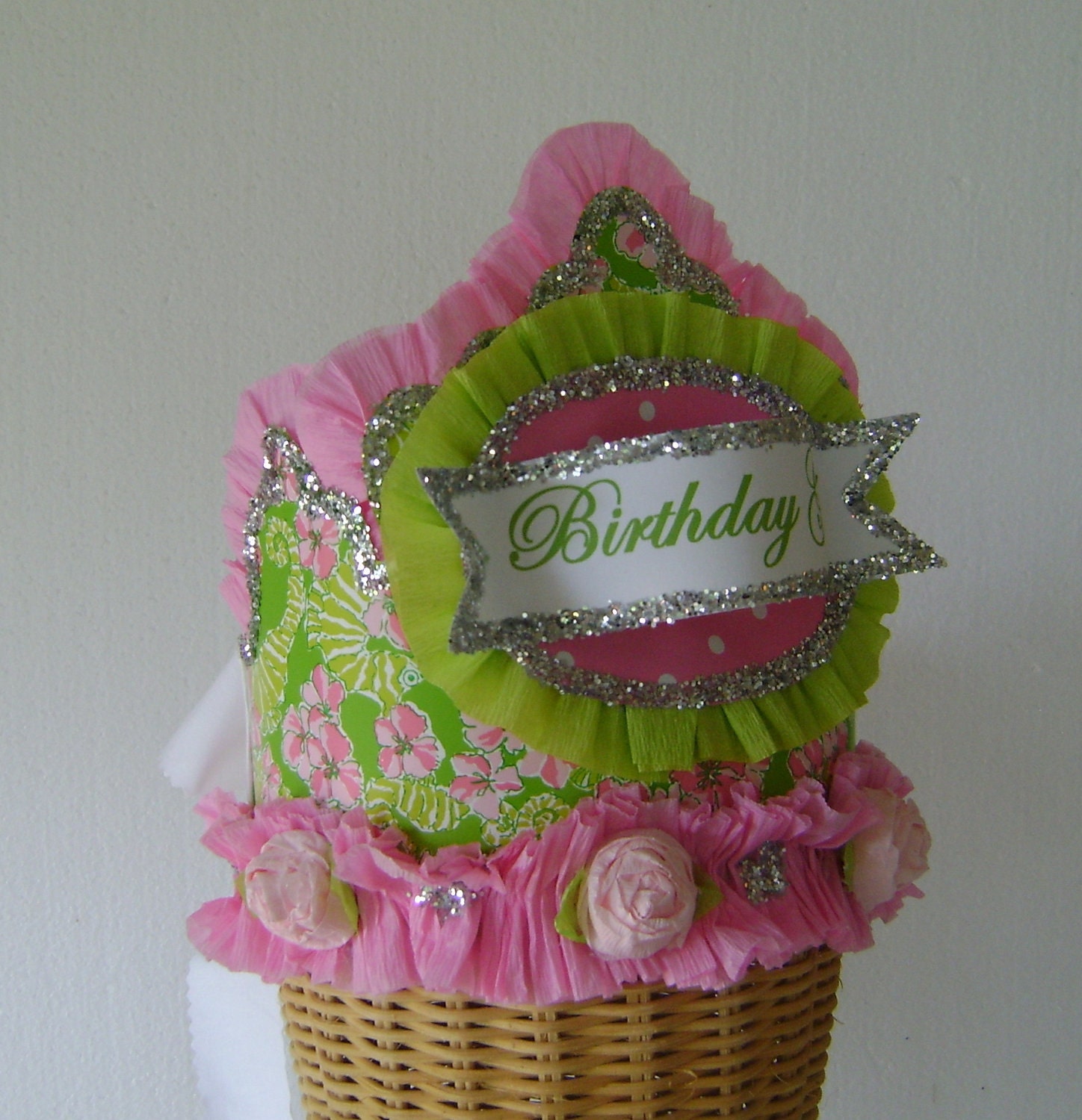 Lilly Pulitzer Sea Horse FLOATERS Pattern- Birthday Hat / Crown- customize with any saying Il_570xn