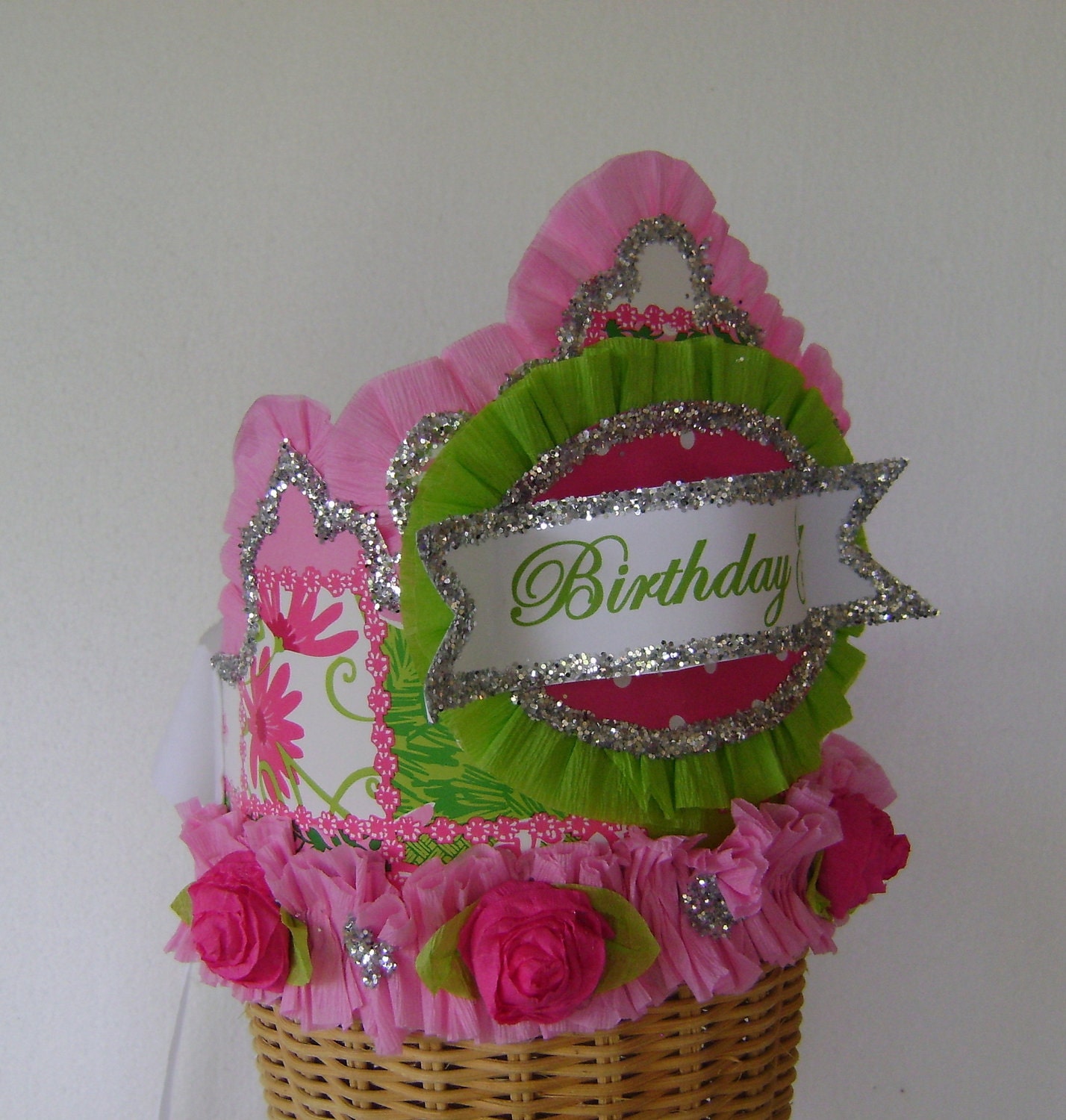 Lilly Pulitzer Patchtastic Pattern- Birthday Hat / Crown- customize with any saying Il_570xn