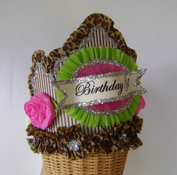 Birthday crown/hat - BIRTHDAY GIRL or anything you want - Pink and Brown- adult or child Il_570xn