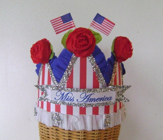Patriotic Hat - Crown 4th of July, red,white,and blue, adult or child- MISS AMERICA or customize Il_570xn
