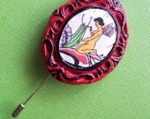 Snail and Fairy Love Red Art Nouveau Brooch