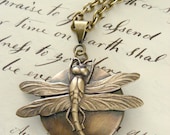 Locket Necklace Dragonfly - Vintage Brass - Handmade - Under 40