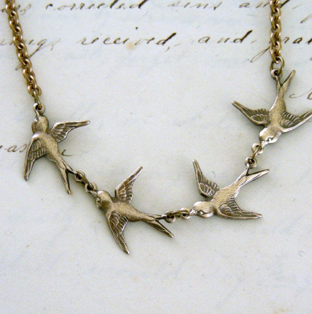 Bird Necklace - Vintage Brass Delicate Bird NECKLACE - Handmade - Under 30