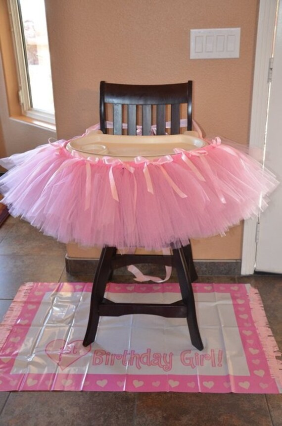 Celebrate in Style- High Chair Tutu for your little girls 1st Birthday- 600 feet of tulle and 12 feet of ribbon