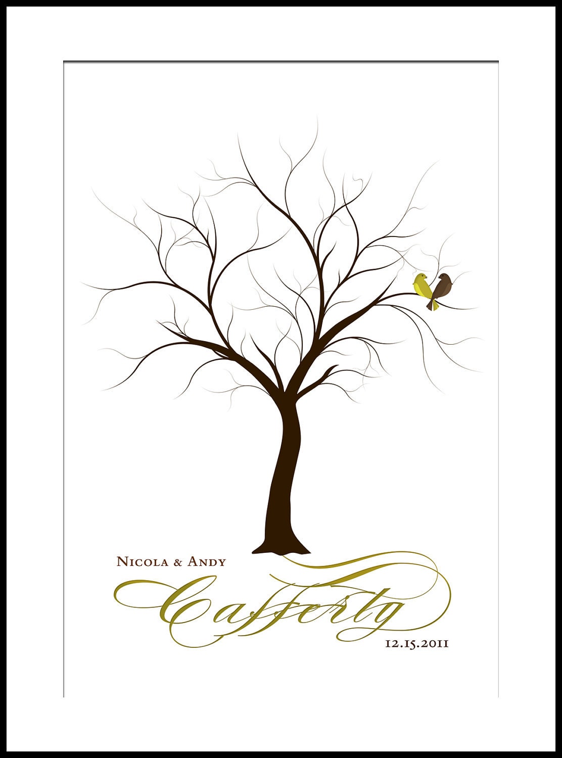 Wedding Tree Poster Print Guest Book Signature and Fingerprint Poster Print 13 x 19 Large up to 100 fingerprints. Choose font and color