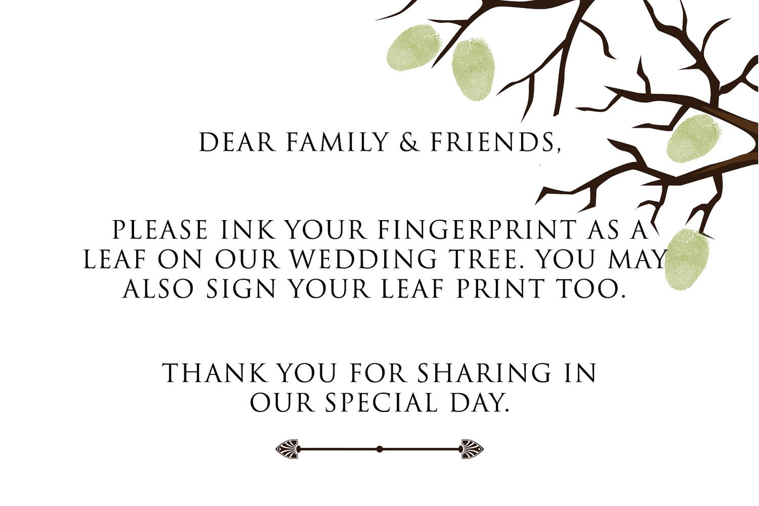 Personalized Finger Print Wedding Tree Guest Book Wall Art 17 x 22 Large up to 170 fingerprints. Choose font & color