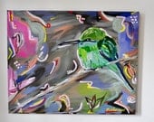 Bird Study in Acrylic on reclaimed stretched canvas 2012, Fine Arts 16 x 20
