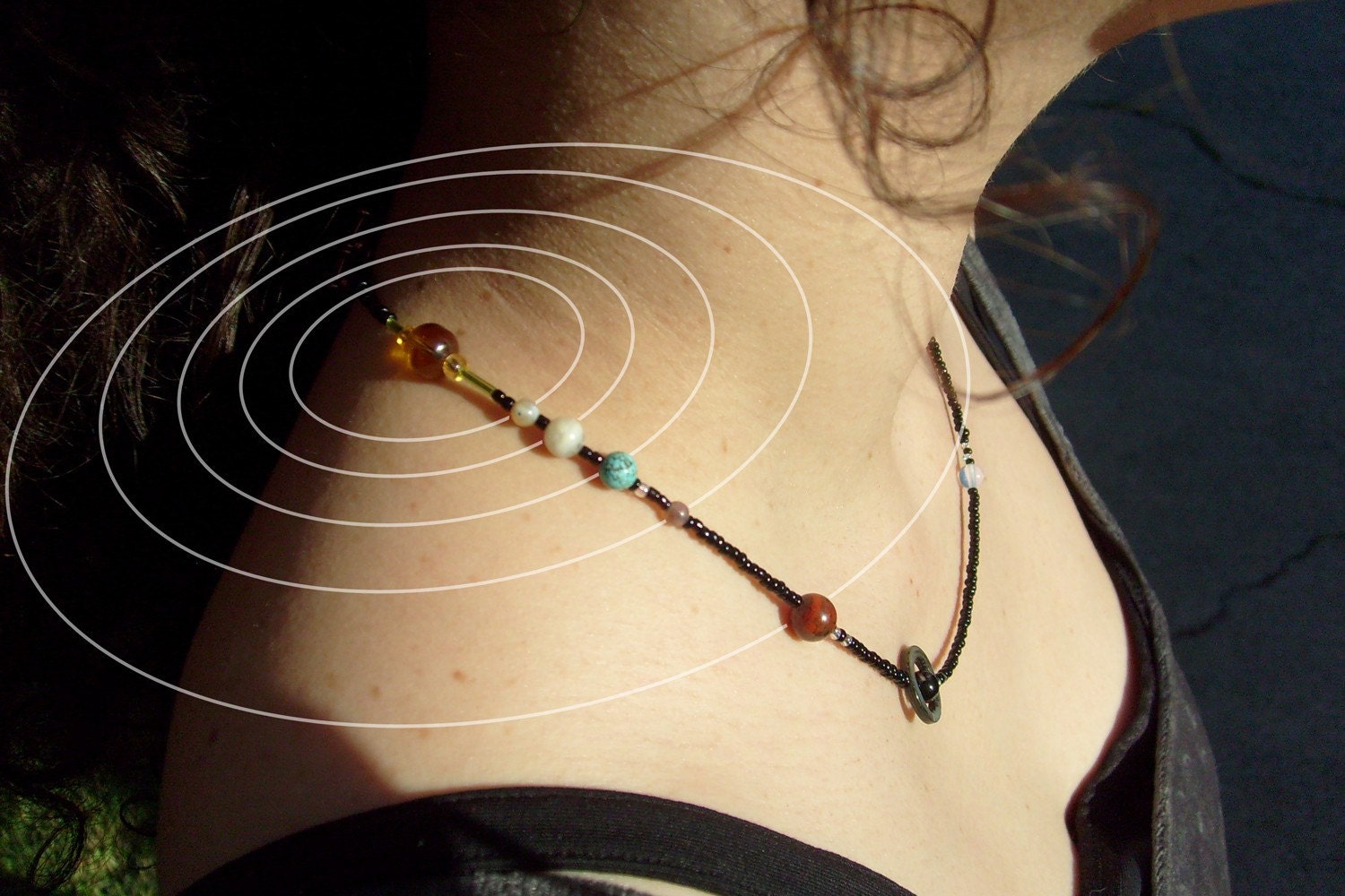 MiniVerse - Solar System Necklace - Proportional Distances in Glass and Stone - Statement Necklace - Beadwork