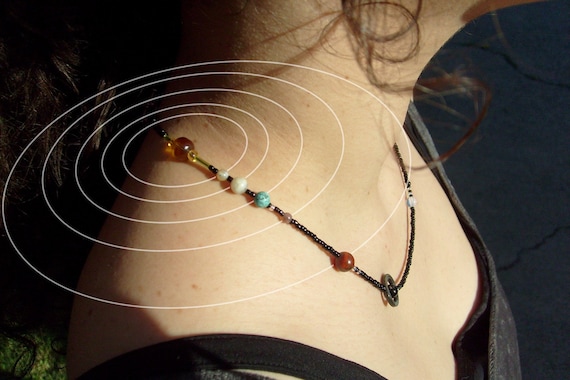 MiniVerse - Solar System Necklace - Proportional Distances in Glass and Stone - Statement Necklace - Beadwork