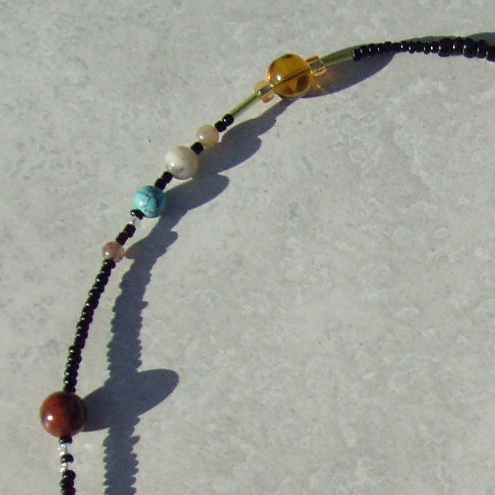 MiniVerse - Solar System Necklace - Proportional Distances in Glass and Stone - Statement Necklace - Beadwork