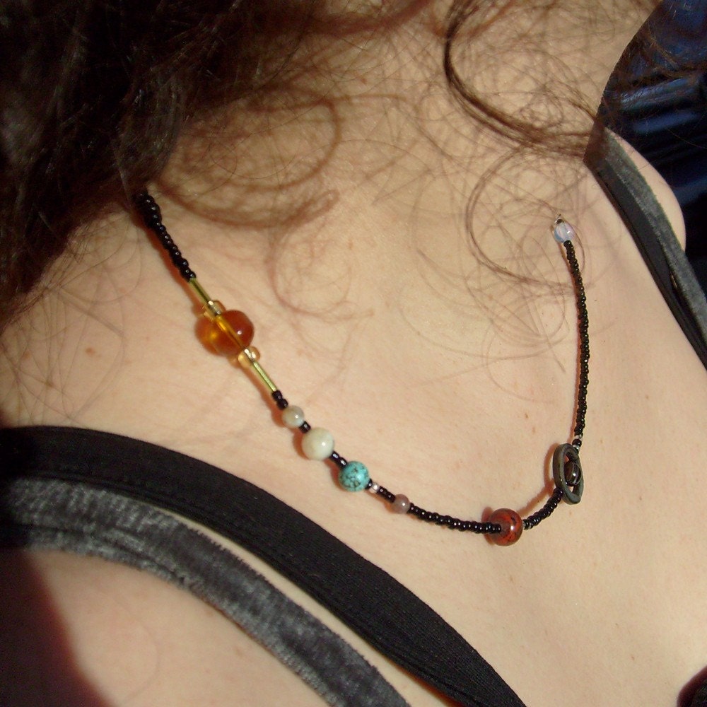MiniVerse - Solar System Necklace - Proportional Distances in Glass and Stone - Statement Necklace - Beadwork