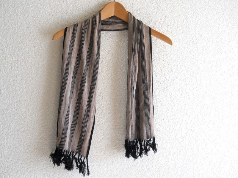 vintage stripped black taupe scarf