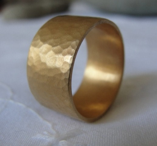 14k Yellow Gold Flat Hammered Ring
