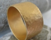 Gold Wedding Ring - Gold Band - Gold  Hammered Ring - 14k Yellow Gold Flat Hammered Band