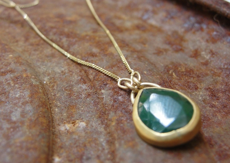 22k Gold Necklace with African Emerald - Green Emerald Necklace