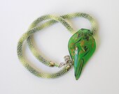 Necklace Lampwork leaf green Pendant glass mureno knitting with beads FREE SHIPPING
