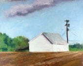 landscape oil painting canvas art original painting farm with white barn and clouds daily painting