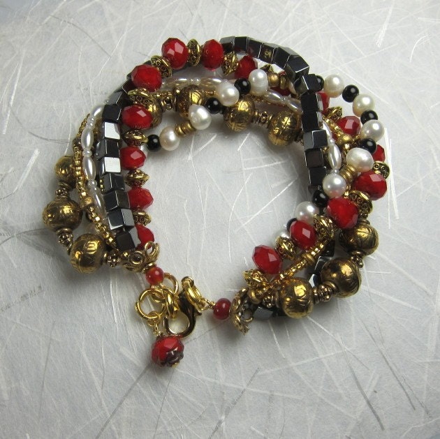 red black gold white multi-strand - the neisha bracelet