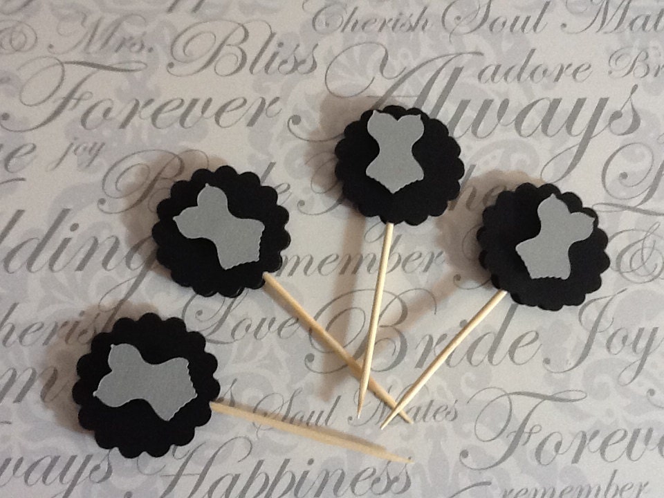 Black and Silver Corset Food Picks and Basic Cupcake Toppers