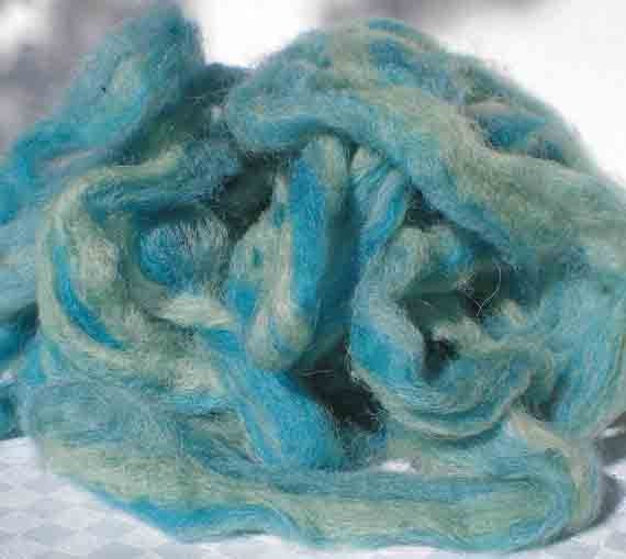 Hand Dyed Wool Roving for Needle Felting or Spinning  "Ocean Mist"  2oz.