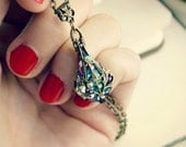 Mariah Aged Brass and Swarovski Necklace - Purple - Aqua - Pink - Rainbow - Victorian - Nouveau - Summer - Wedding - Bridal