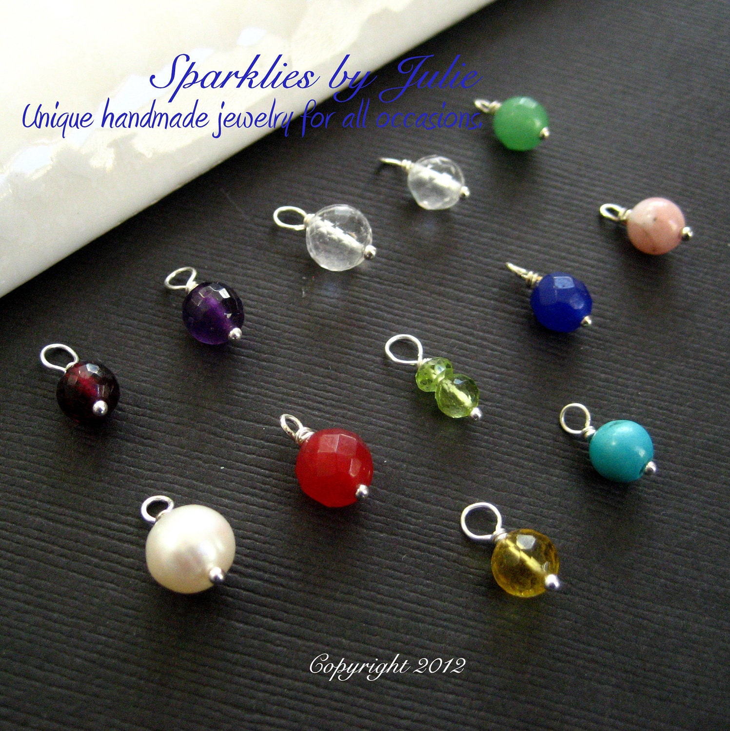 Monogram & Birthstone Necklace - Hand stamped initial charm, custom gemstone birthstone, sterling silver, Mother or Bridal Party Gifts