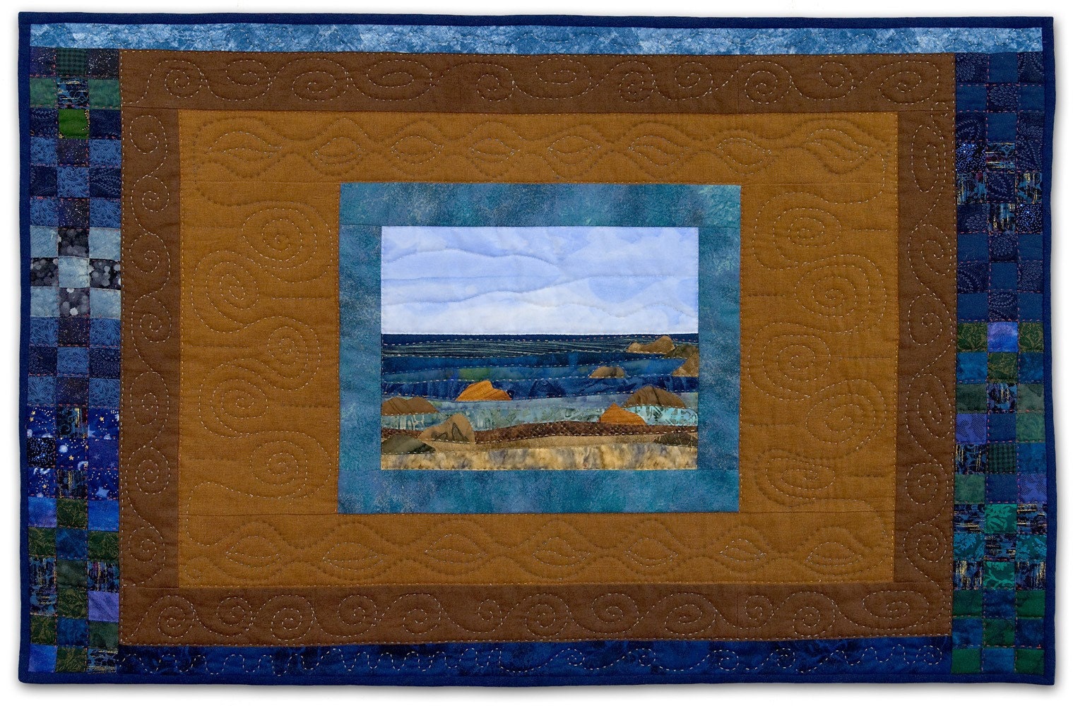Art Quilt -Original, Hand Quilted Fabric Landscape - The Ice is Gone-