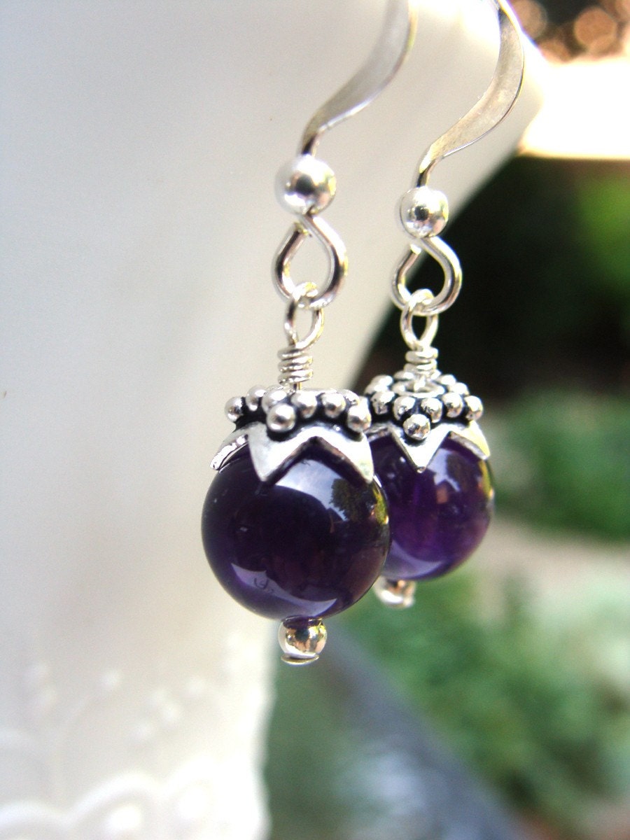 Amethyst Earrings with silver caps