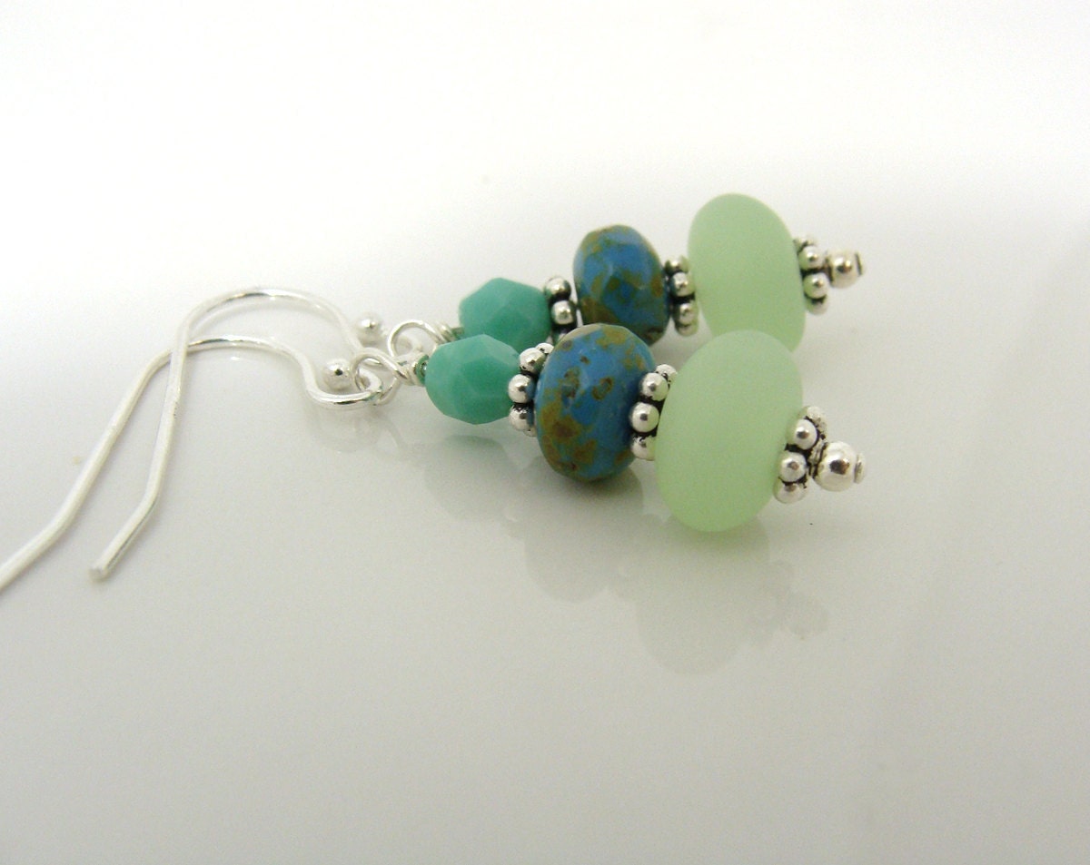 Summer sea glass and turquoise earrings on sterling silver earwires