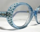 Vintage Eyeglasses 60s Rhinestone Eye Glasses Frames Turquoise Aqua