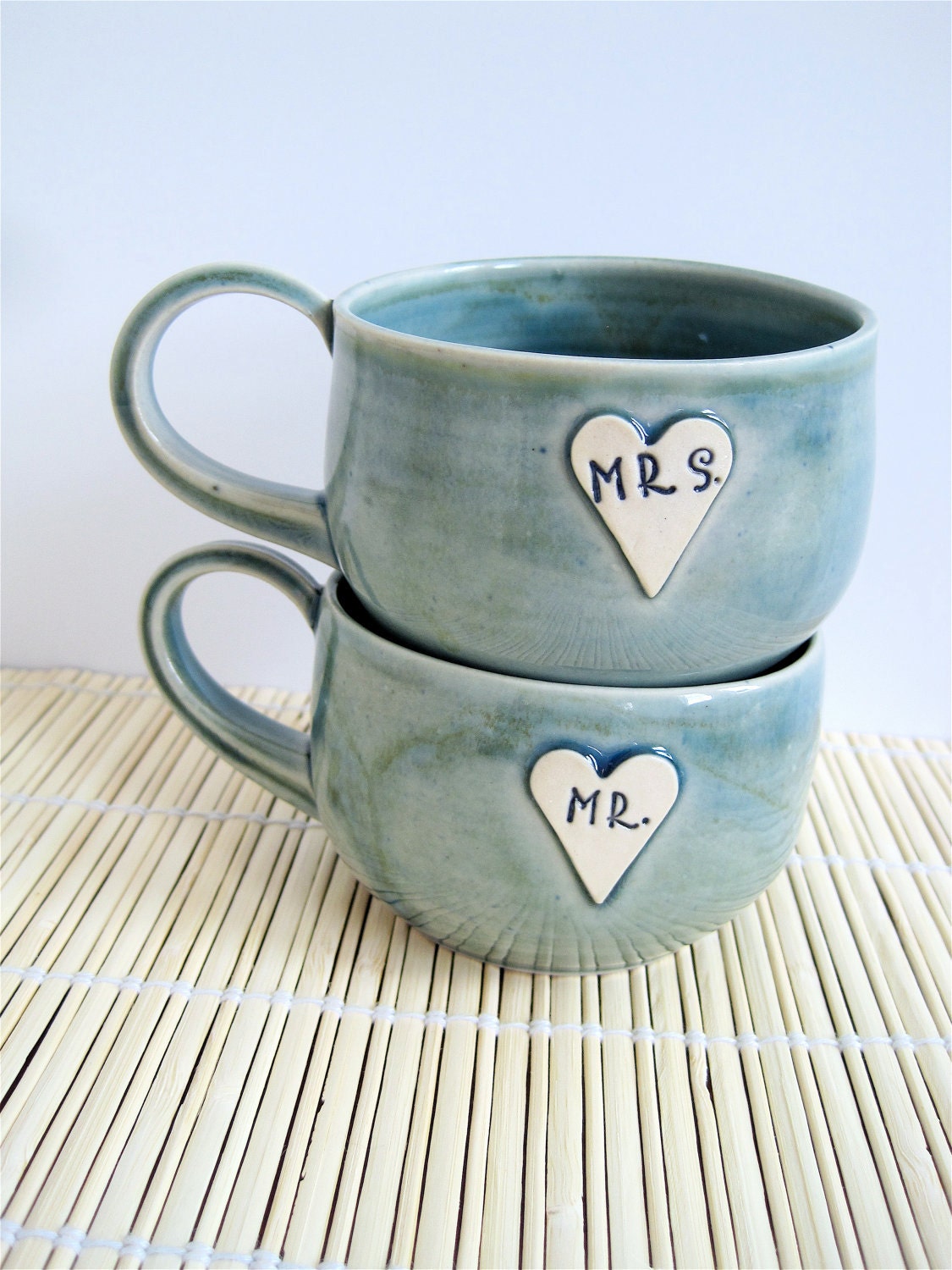 Newlywed Couple Mr. and Mrs. mug set In Frosty Blue