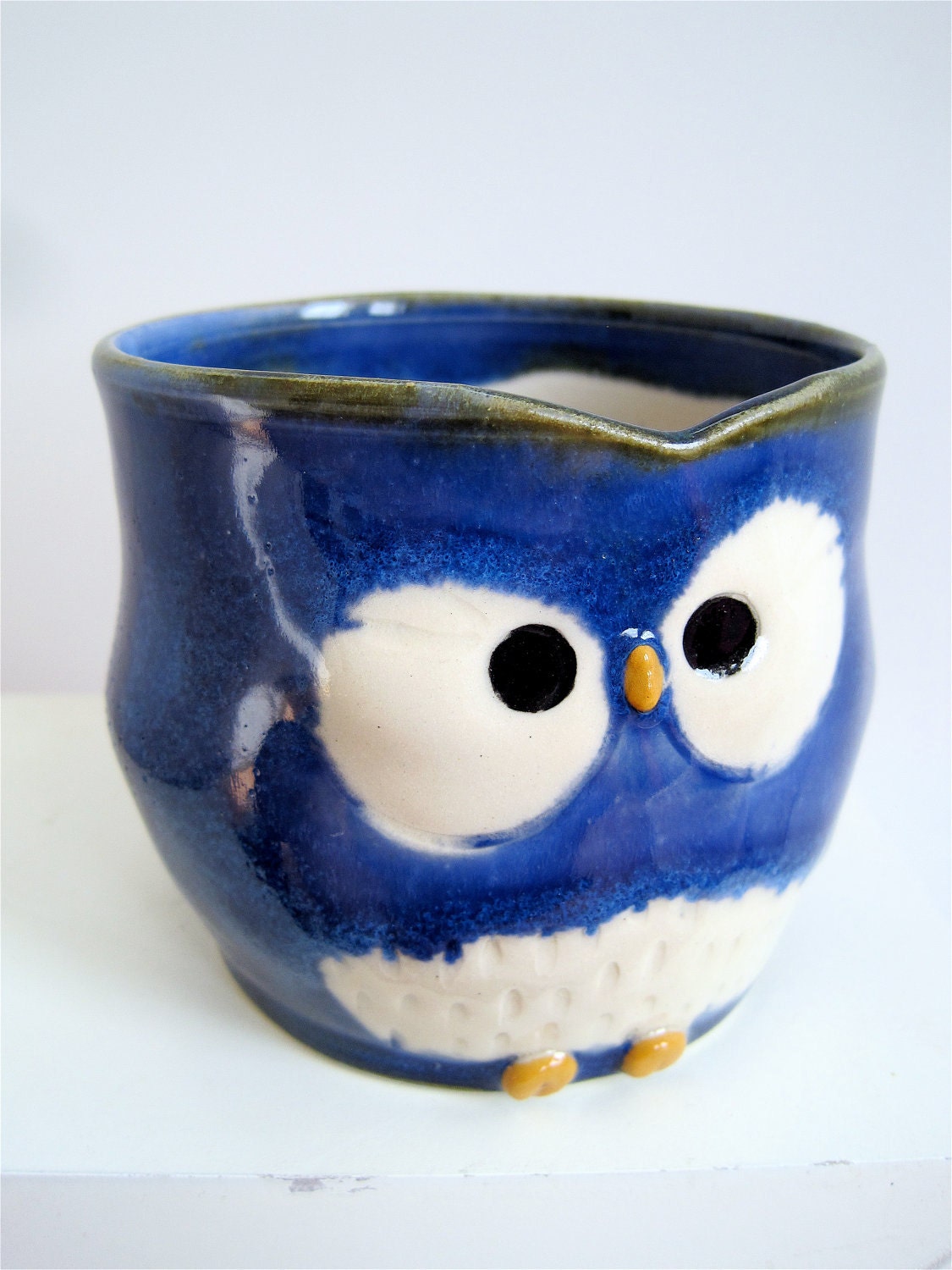 Hooter Owl Mug (Wilder) In Bright Blue Handmade Stoneware
