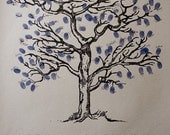 True Woodcuts - hand printed guestbook finger print tree - size MEDIUM on grey paper (guestbook print with 1 ink)