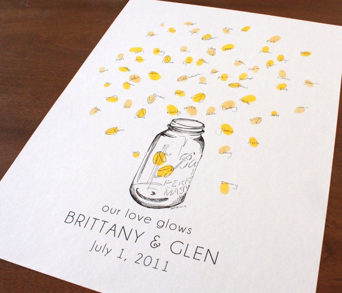 Medium mason jar with fireflies, Guest book fingerprint alternative (with 1 ink pad)