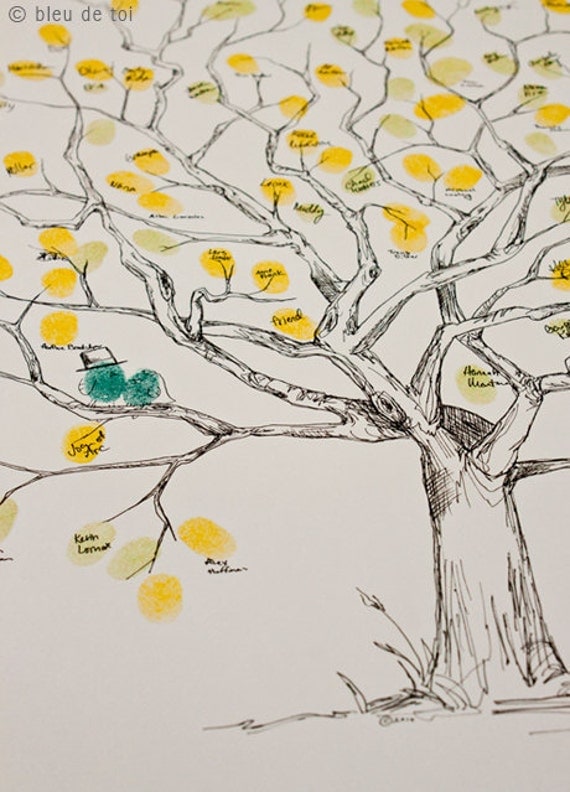 RESERVED (for billyodom) RUSH Guest book fingerprint Great Oak tree hand drawn - size MEDIUM (guestbook drawing with 2 ink pads)