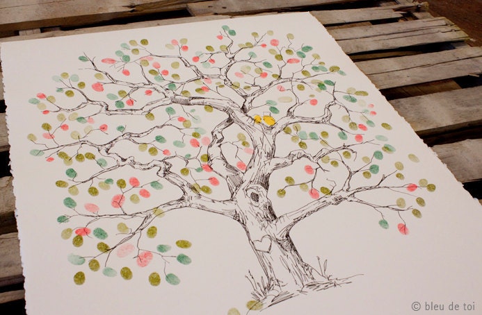 RESERVED (amberlynne13) Guest book fingerprint tree, XLARGE elm (includes 4 ink pads)