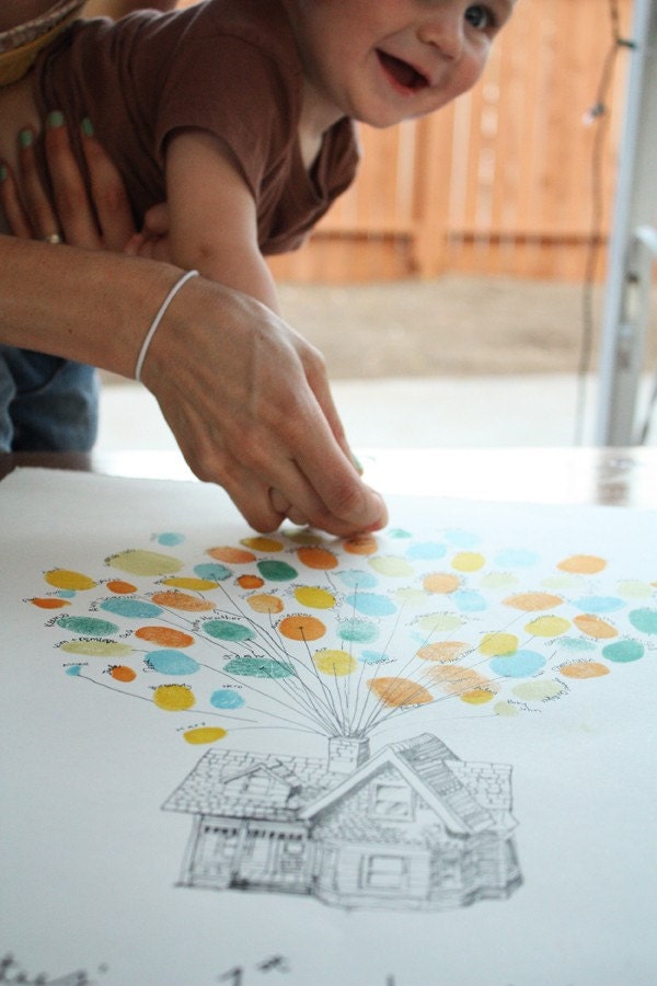 Guest book fingerprint BALLOON kit,  (reserved for sksaucedo) hand drawn, Large (drawing with 6 inks)