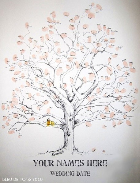 RESERVED (for neeleyo) MEDIUM guest book fingerprint tree, hand drawn design (3 ink pads)