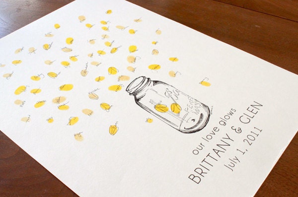 Small mason jar with fireflies, Guest book fingerprint alternative (with 1 ink pad)