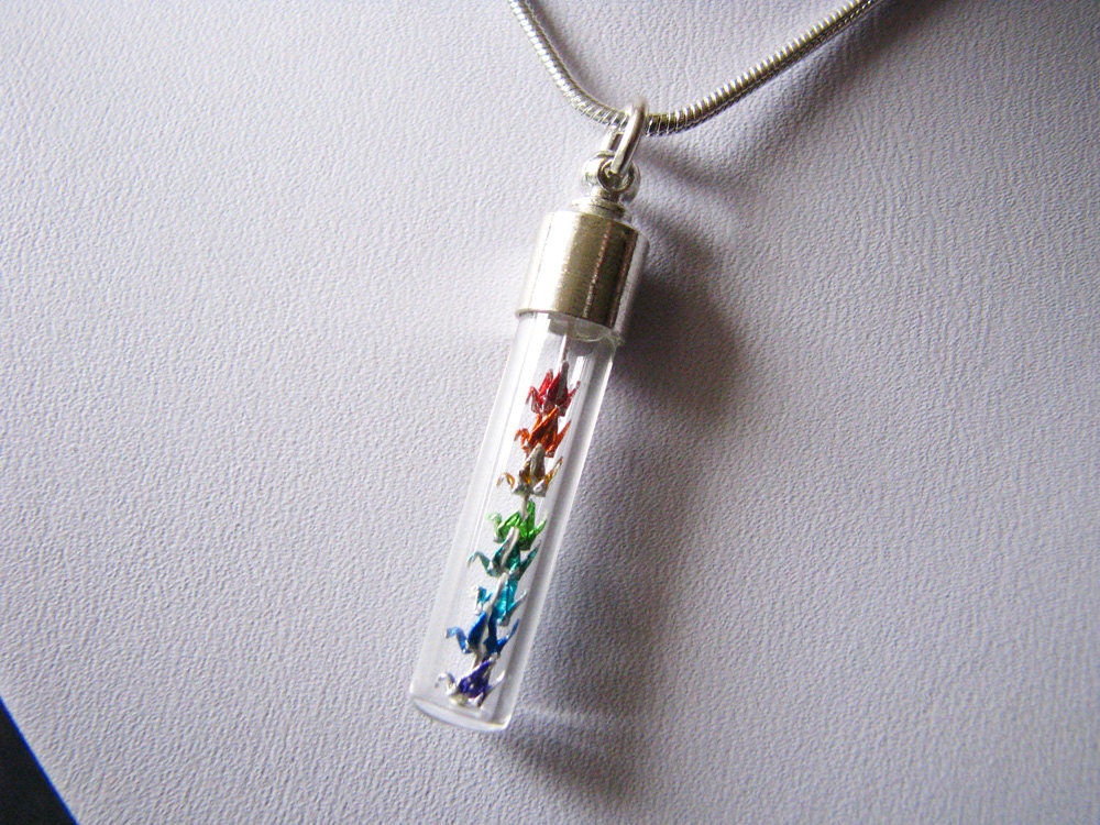 Miniature Origami Cranes Necklace - Rainbow - Origami Jewelry