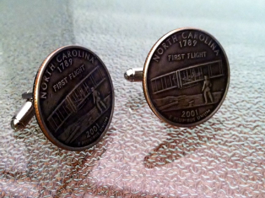 North Carolina State Quarter Cufflinks by Custom Coin Rings----Jewelry cuff links Ready to Ship