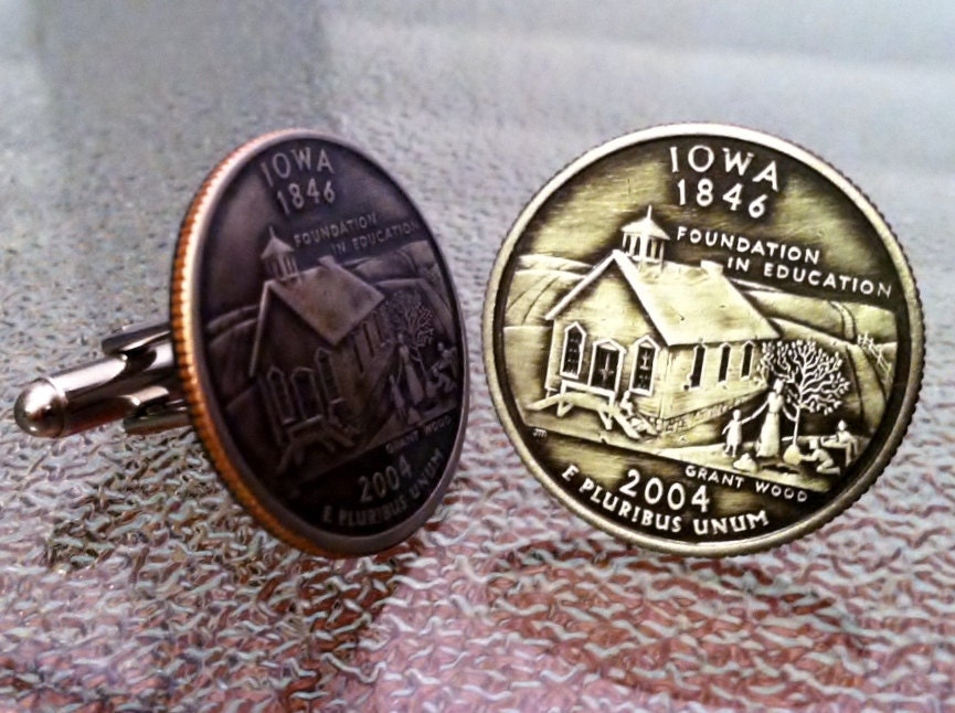 Iowa State Quarter Cufflinks by Custom Coin Rings----Jewelry cuff links