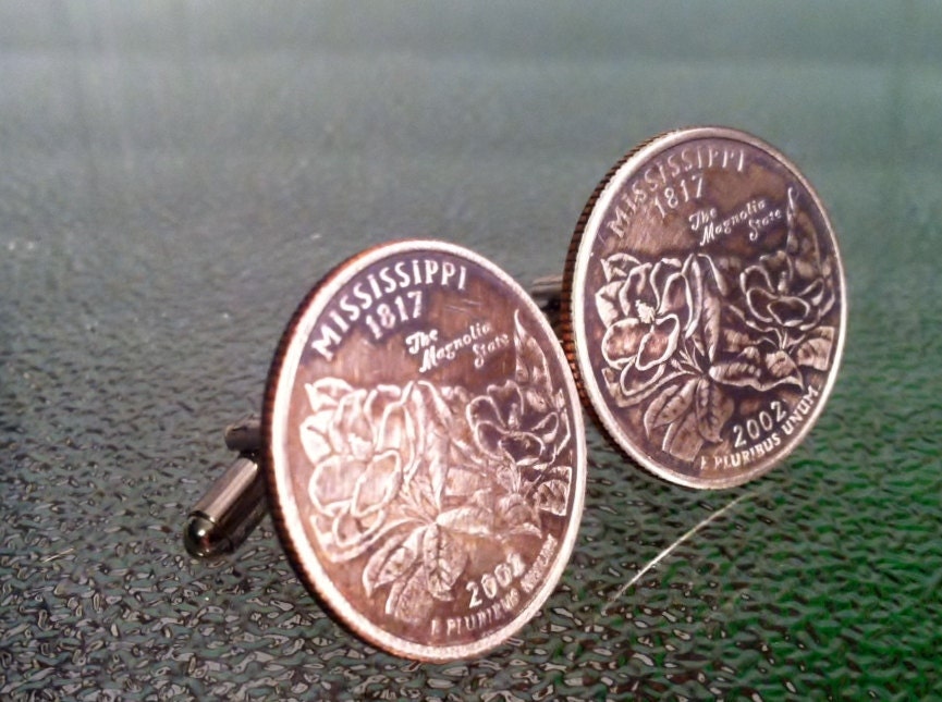 Mississippi State Quarter Cufflinks Jewelry by Custom Coin Rings